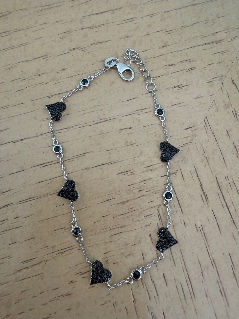 Silver Bracelet with Black Pave Hearts - Women Jewelry